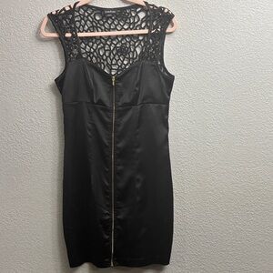 Bebe Black Sleek Dress with Intricate Lace Detail- MEDIUM